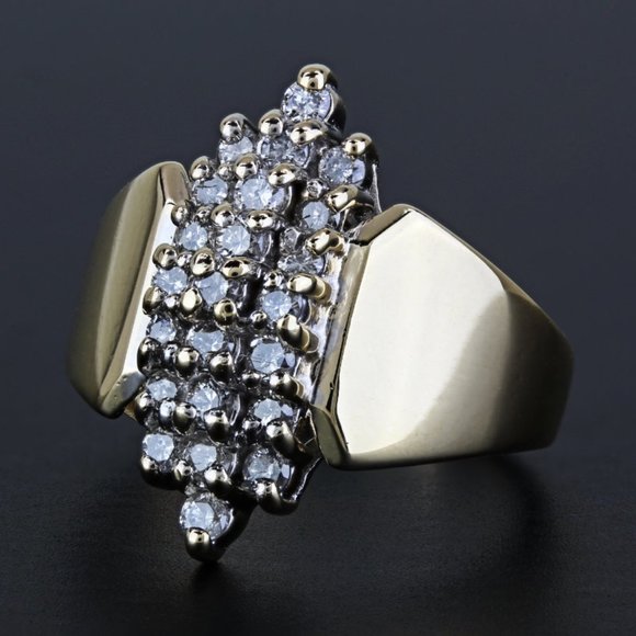 Vintage 14k Yellow Gold Diamond Cluster Cocktail Ring Band - Picture 5 of 9